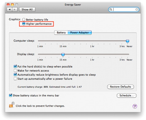 Changing the Power Options on a portable Mac computer