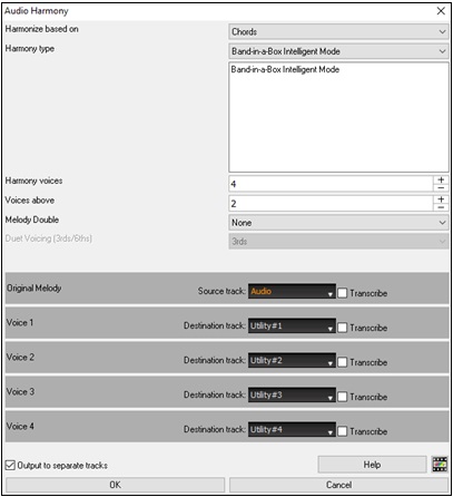 Audio Harmony dialog