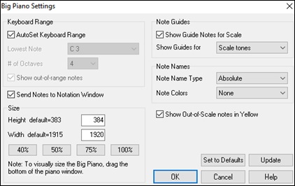 Big Piano Settings dialog