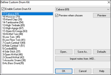 Define Custom Drum Kit dialog