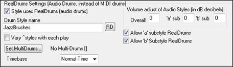 Miscellaneous Style Settings - RealDrums Settings (Audio Drums, instead of MIDI drums) area