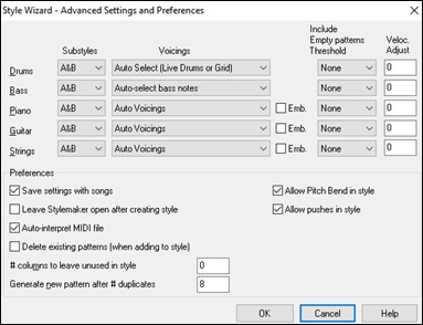 Style Wizard - Advanced Settings and Preferences dialog