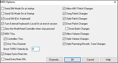 MIDI Options dialog