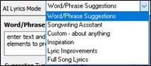 AI Lyrics window - AI Lyrics Mode