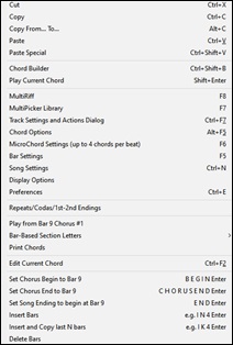 Chord Sheet - right-click menu