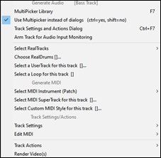 Mixer's right-click menu