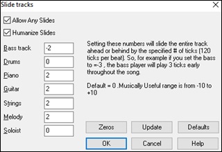 Slide Tracks dialog