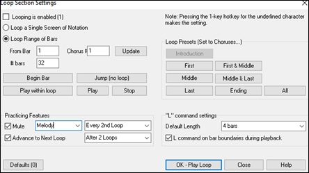 Loop Section Settings dialog