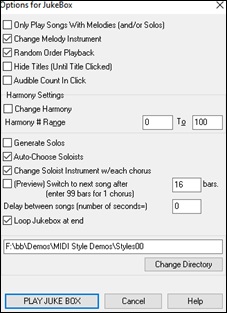 Options for Juke Box dialog