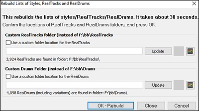 Rebuild StylePicker and Confirm RealTracks and RealDrums Folder Locations 