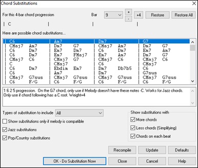 Chord Substitutions (manual) dialog