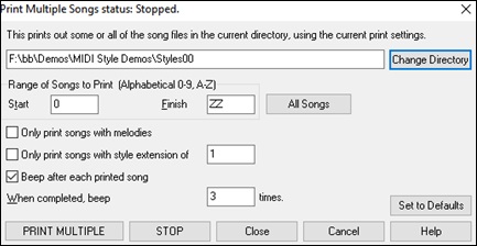 Print Multiple Songs dialog