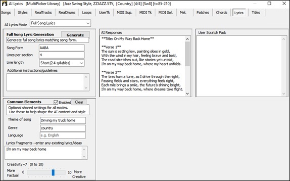 AI Lyrics window