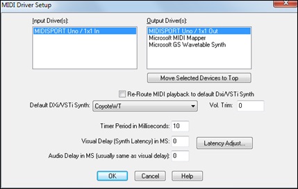 MIDI Driver Setup dialog