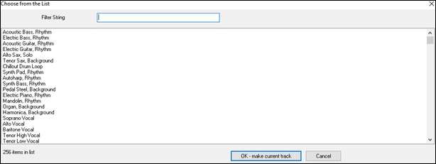 Track search dialog