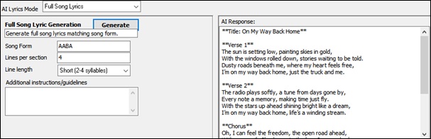 AI Lyrics window - Full Song Lyrics